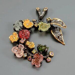 Pendant 12 CT Tourmaline with Citrine Amethyst and Peridot accents 925